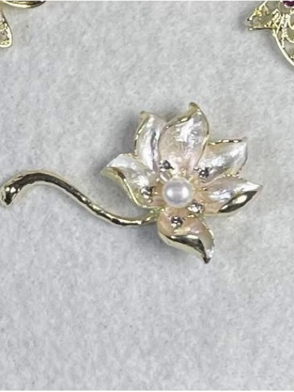 Gold Floral Pearl Accent Brooch - Women Jewelry